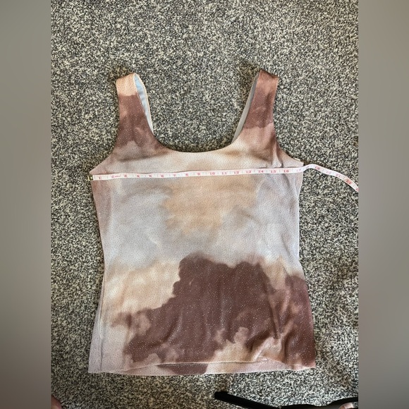 VTG Y2K En Francais by Huey Waltzer Tank Skirt Set Sunset Clouds Shimmer Mesh 10 - Picture 7 of 10